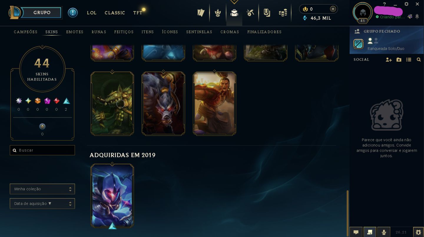 Conta de Lol Nível 41 | Mestre (70% WR) | 42 Campeões | 3 Skins | 56 Ícones e +!
