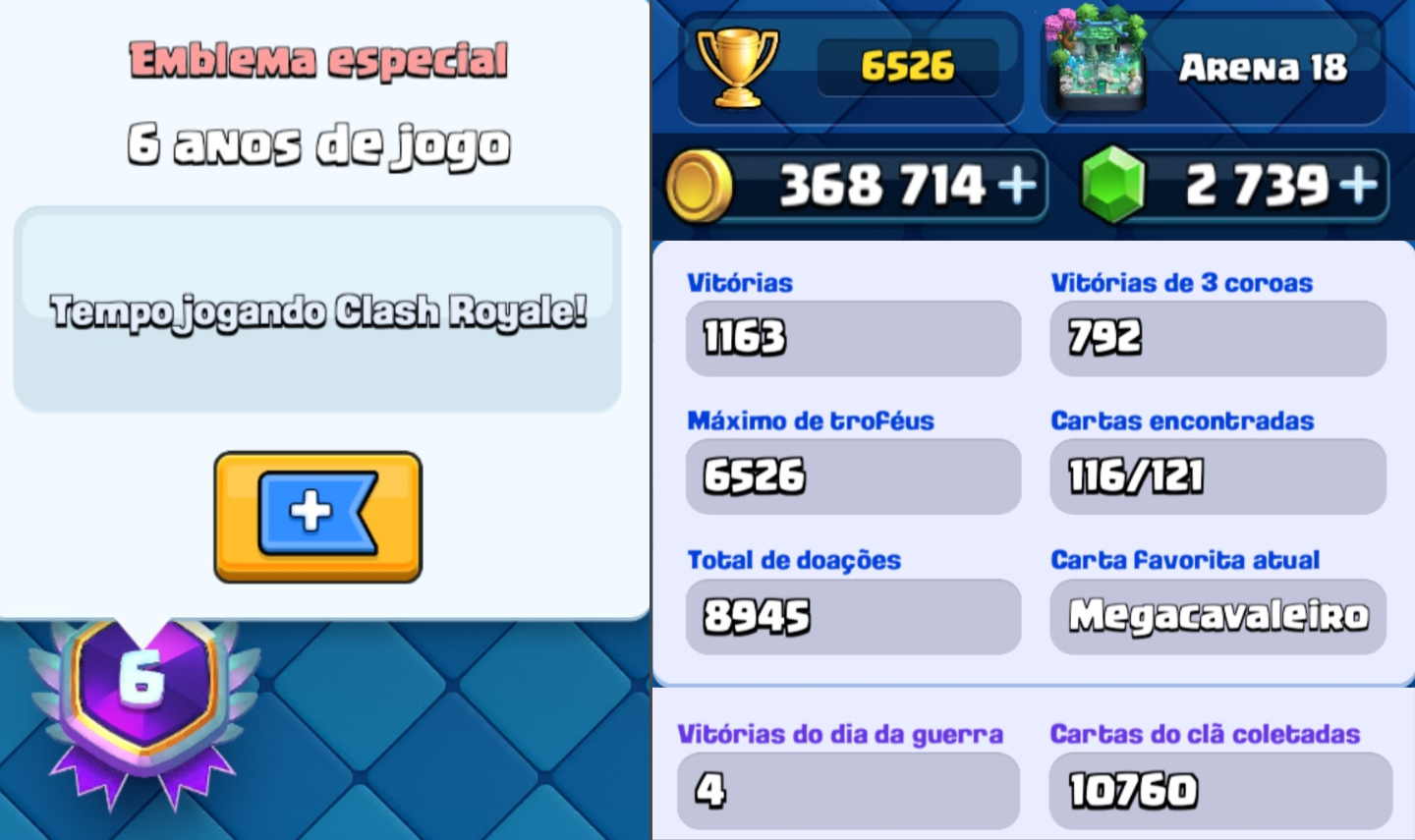 EMBLEMA 7 ANOS DE JOGO | 2.739 GEMAS | 6.526 TROFÉUS | Conta Clash Royale