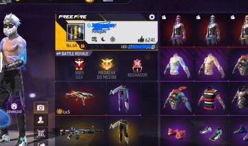 CONTA FREE FIRE COM BARBINHA, SOMBRA ROXA, PEITORAL MANDELA, UMP EVO, 2 ENTRADAS
