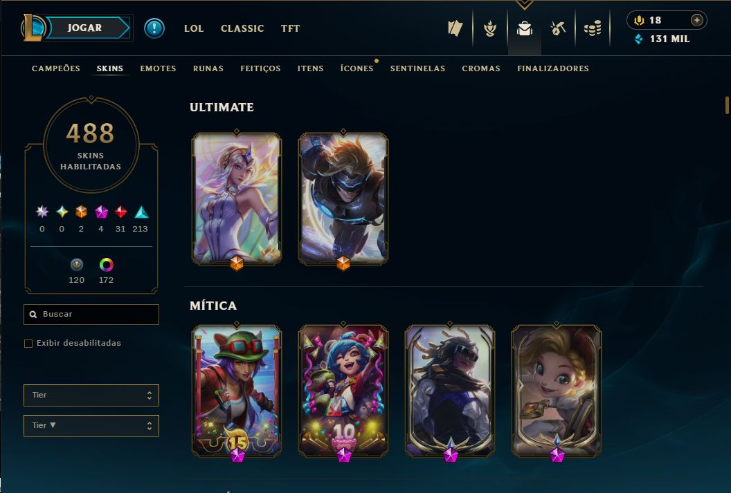 CONTA LEAGUE OF LEGENDS DE 2015// 488 SKINS, ELO MAXIMO D3