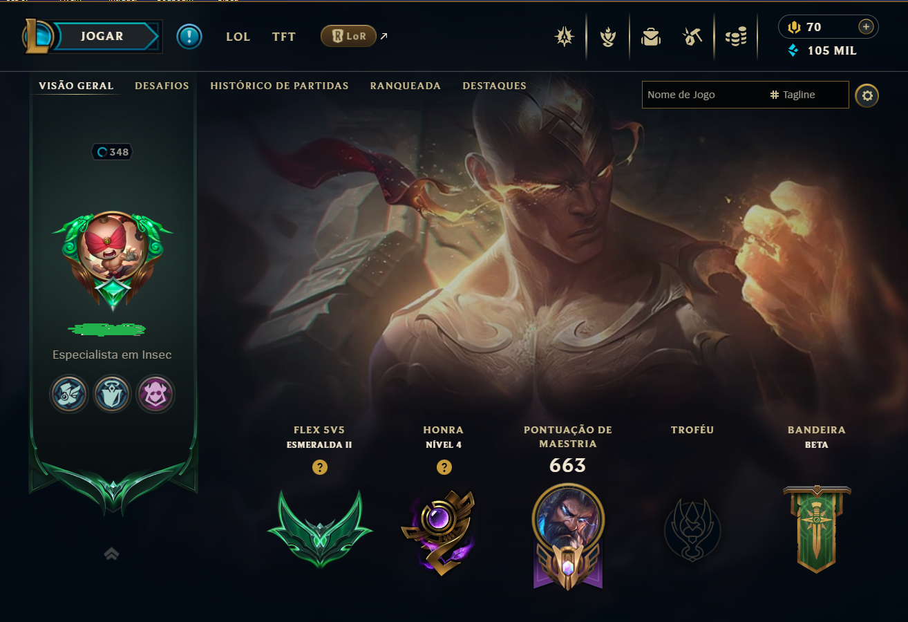 Conta LoL Esmeralda atual, 2013, 288 Skins, Todos Campeões