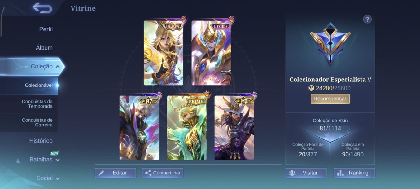 Conta de ML com 72 skins totais.