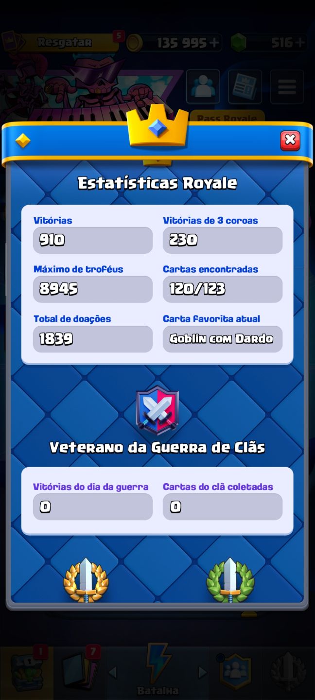 Conta Clash Royale 8000+troféus