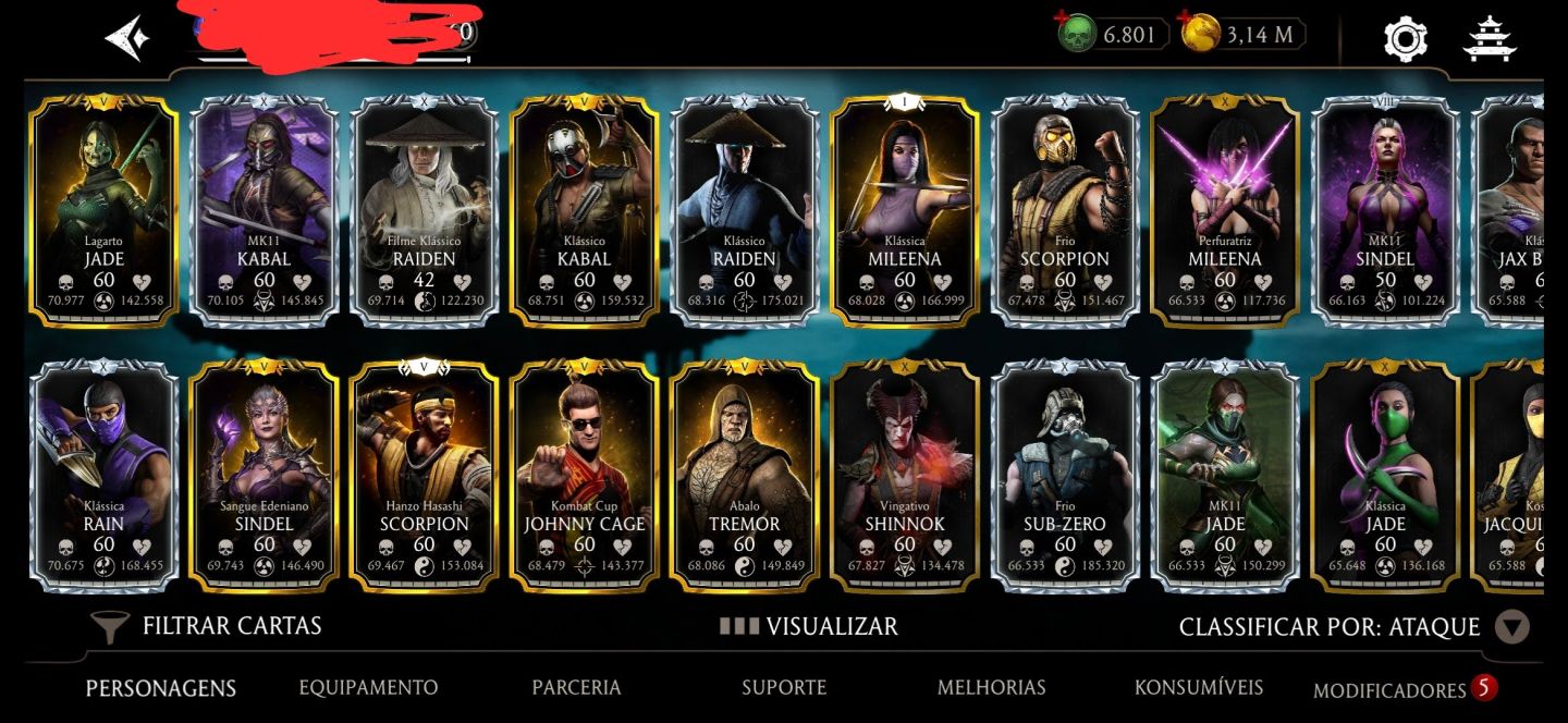 CONTA TOP TIER MK MOBILE NVL 60 | TIME MK11 FULL FX | 6.8K ALMAS