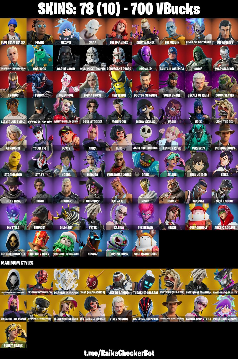 1 x CONTA FORTNITE com SKIN PLAYSTATION(RARA), MARVEL, 78 SKINS e MUITO MAIS!