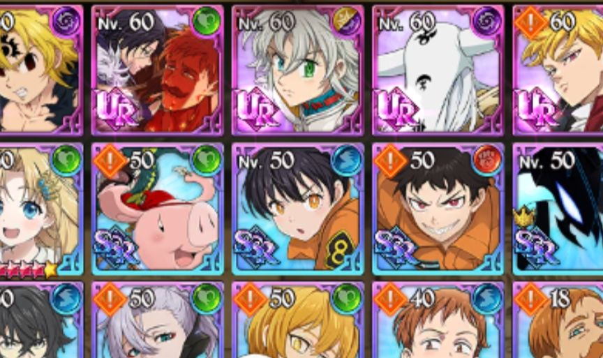 Conta de 7ds com nêmesis meliodas, escanor & merlin e colabs!