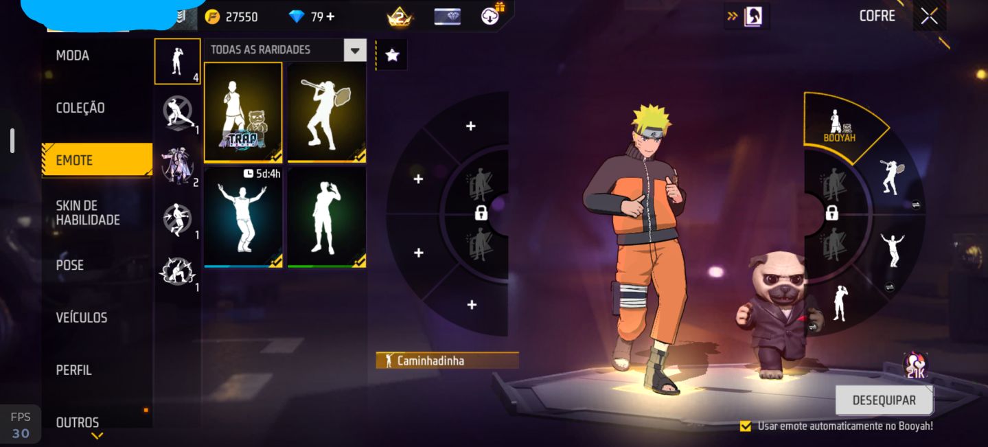 Conta free fire com Naruto