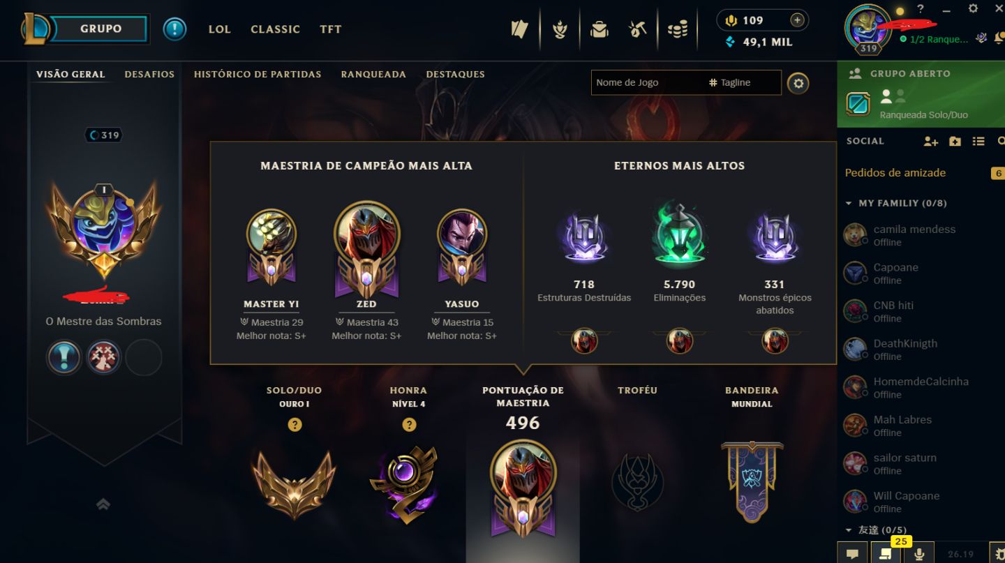 Conta LOL Mono Zed, Yasuo e Yone.