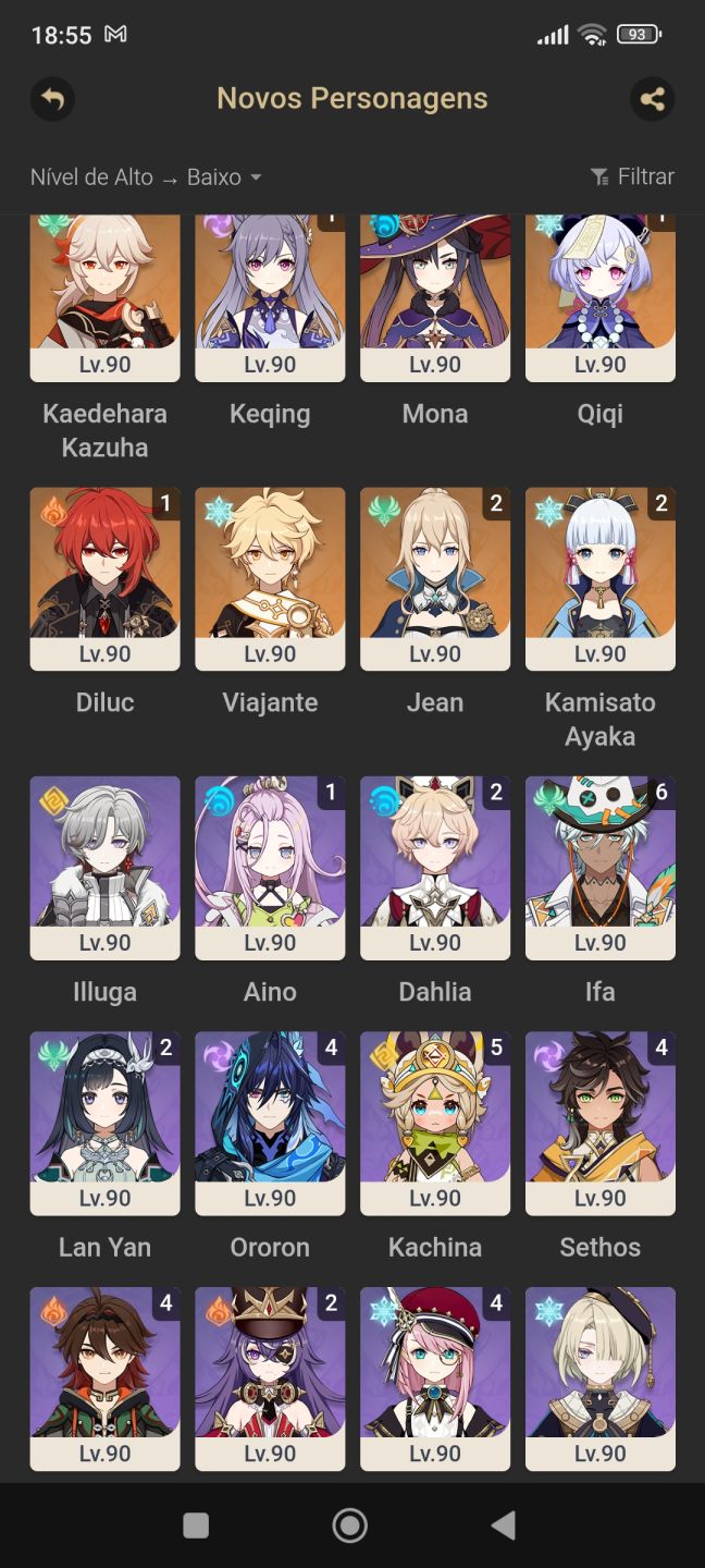 Conta genshin impact, chasca, mavuika, etc