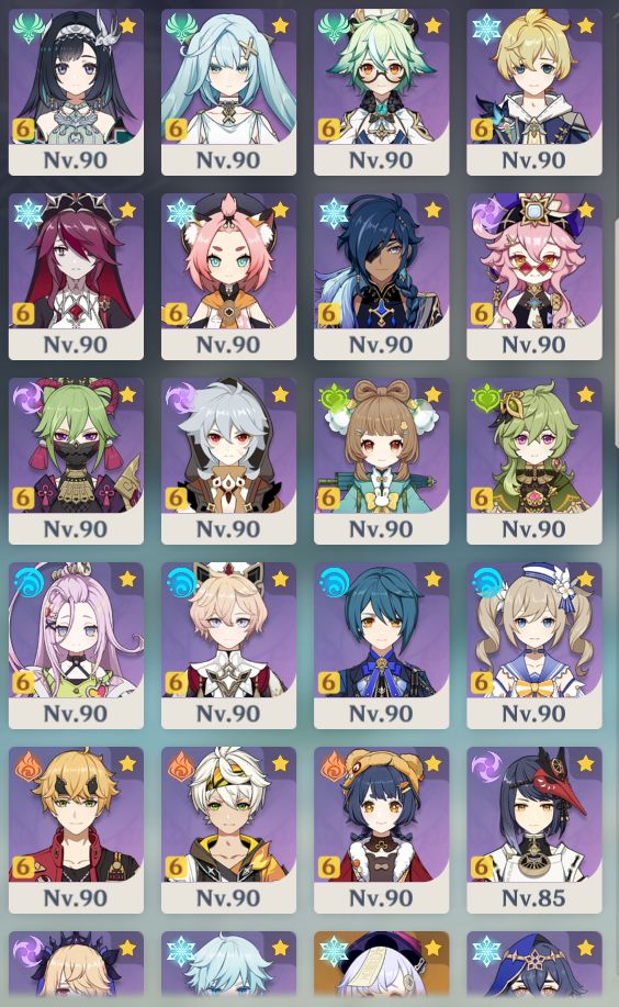 Conta Genshin NA AR60 Whale com vários personagens 5 e 4 estrelas C6 R5!