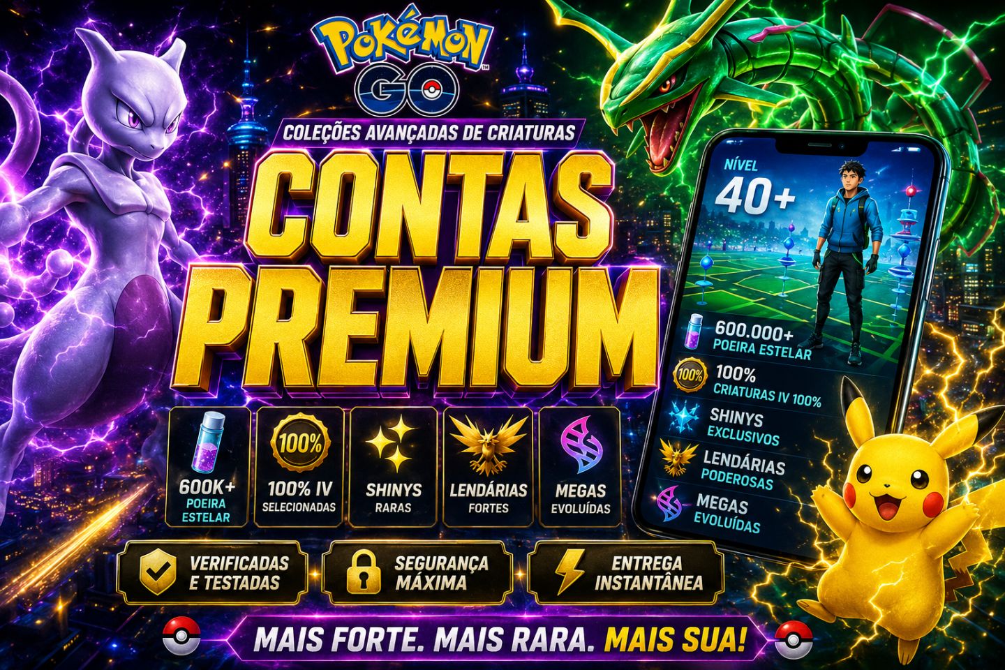 Contas pokémon GO Lv44+ | 600K+ Stardust | 100IV | 4+ Shiny | Entrega automática