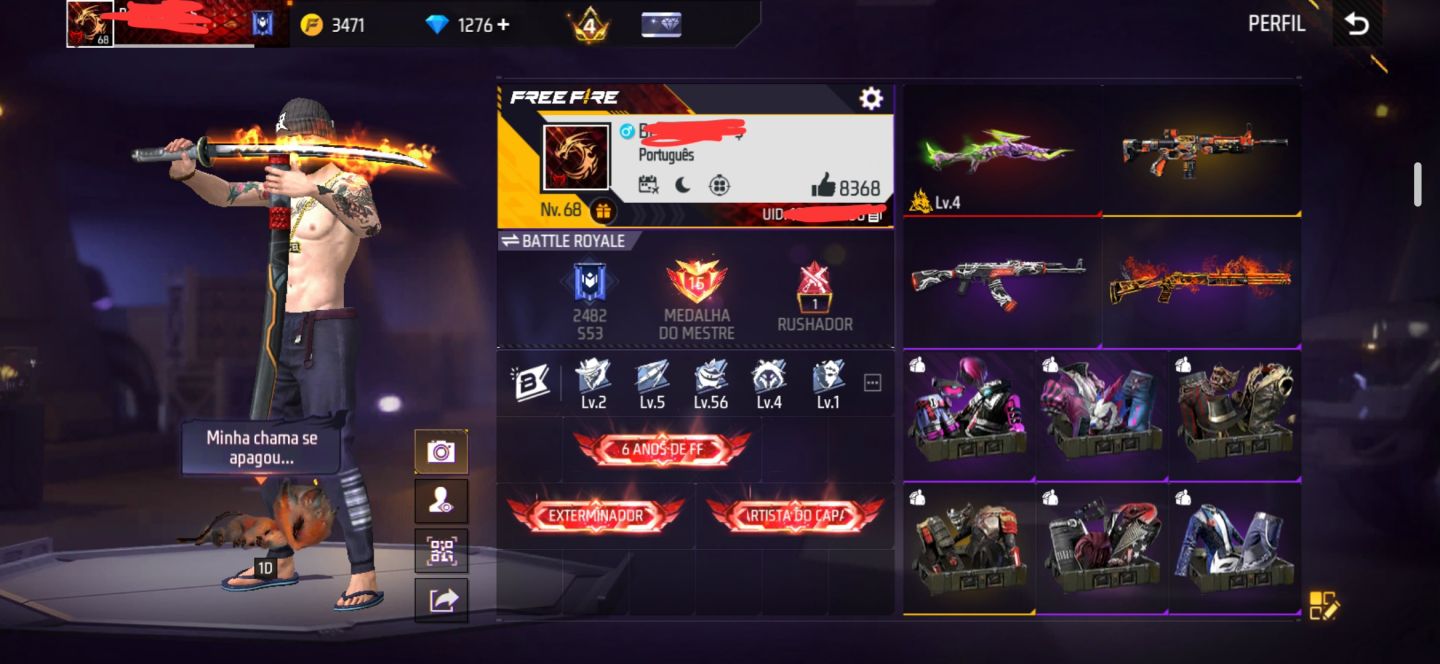 CONTA FREE FIRE NÍVEL 68 | 1.276 DIAMANTES | 400 CAMISAS | LOGIN VK + EMAIL