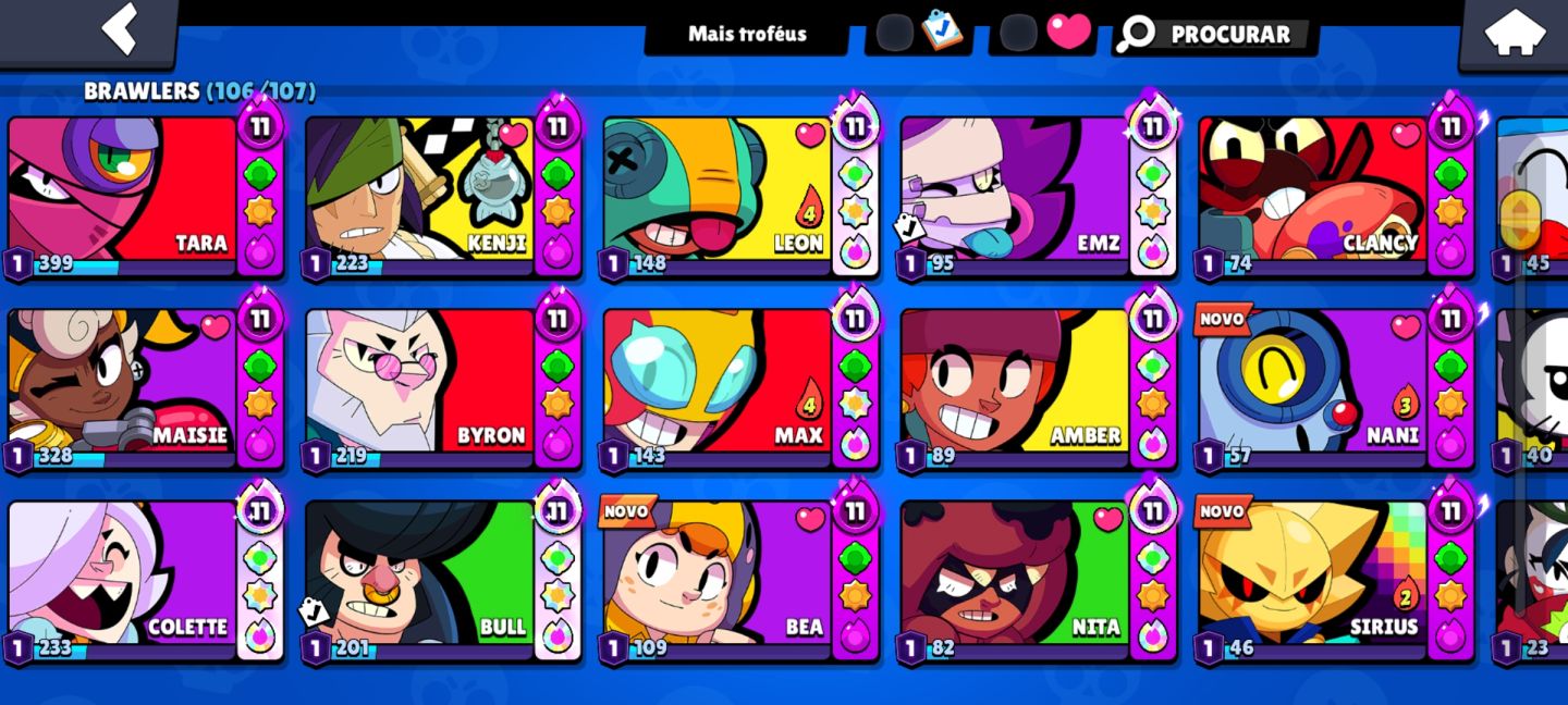 Conta de brawl de 2020,todos os brawlers,skins de hyper,brawlers quase 3k