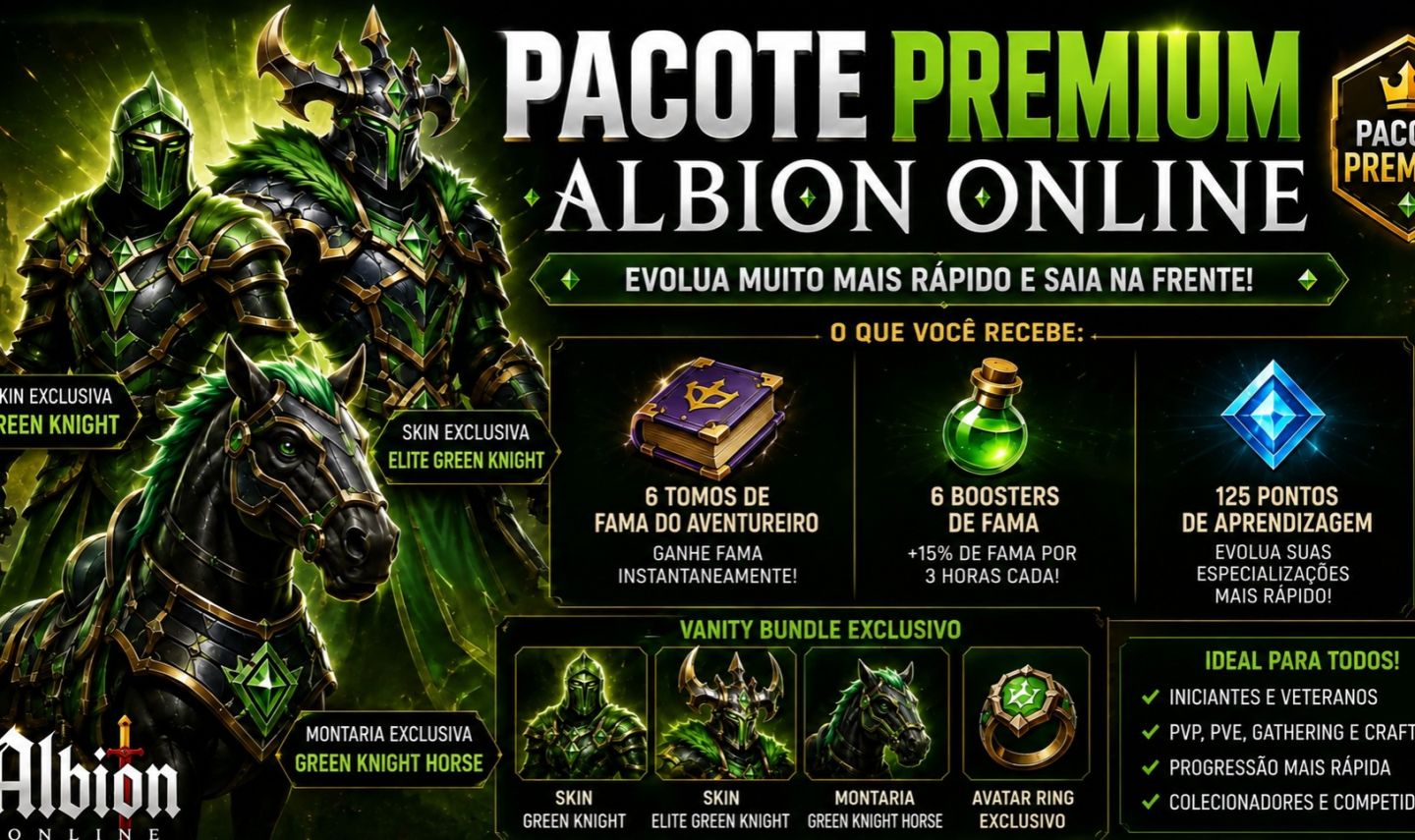 PACOTE ALBION ONLINE (NA SUA CONTA) SKINS,15% DE FAMA A MAIS ENTRE OUTROS