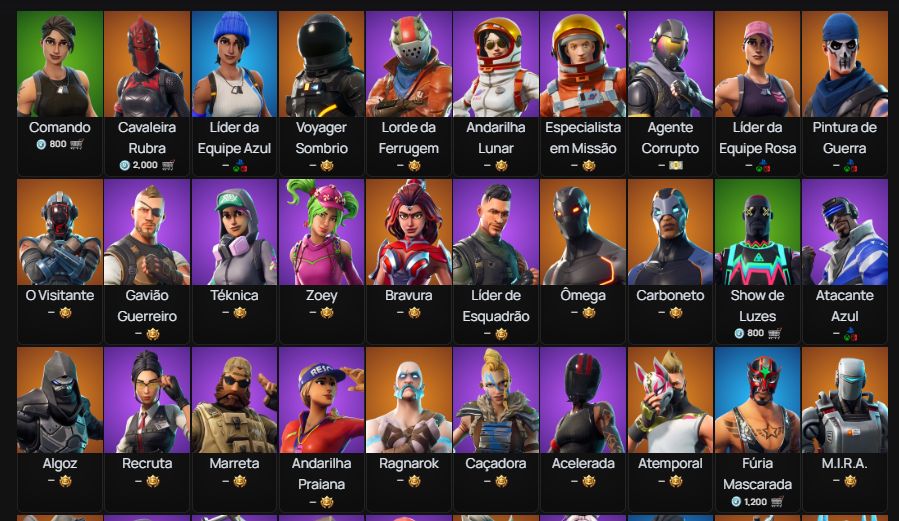 Conta OG fortnite cap 1 season 2, lv 1250, 128 skins. conjunto fundador + mako
