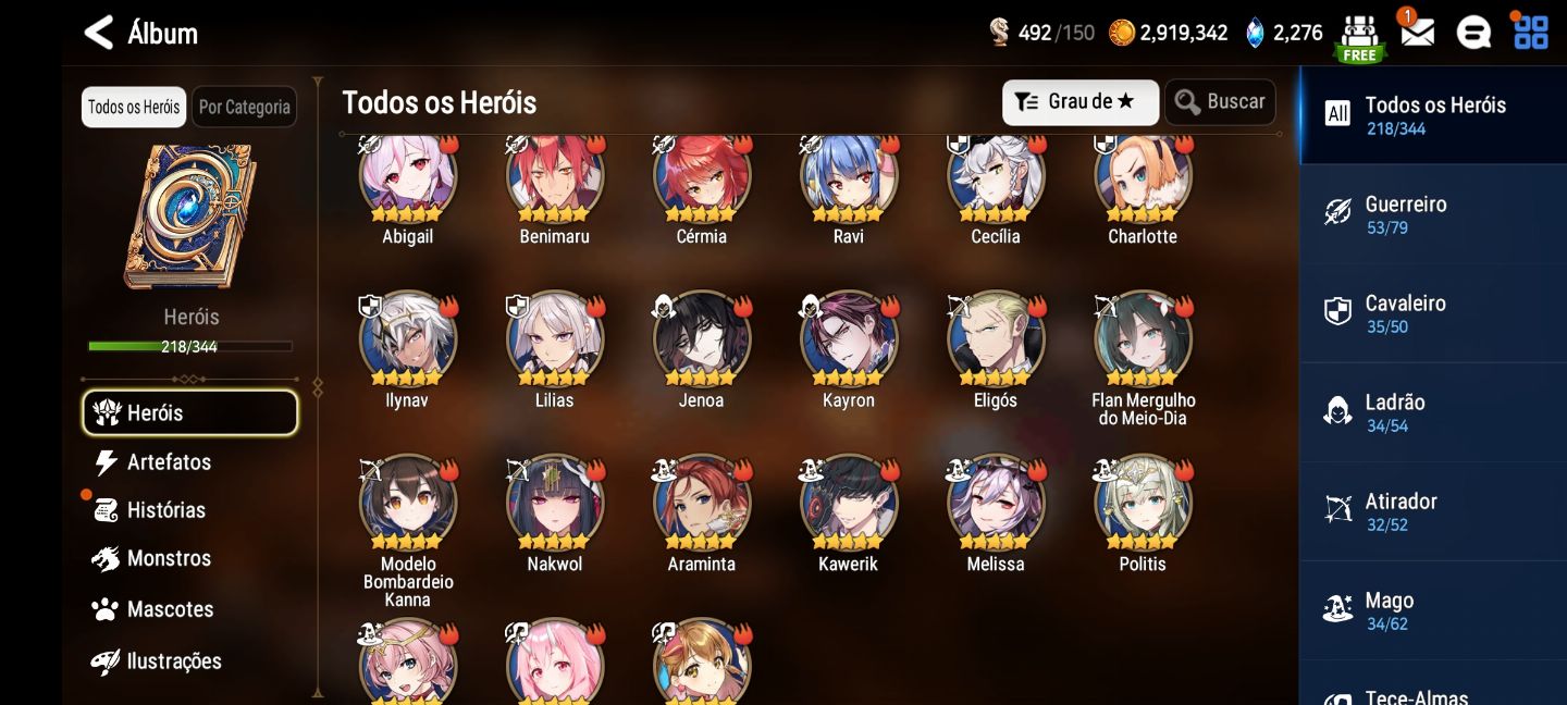 [EPIC SEVEN] CONTA MIDGAME. ALGUNS ML E LIMITADOS.