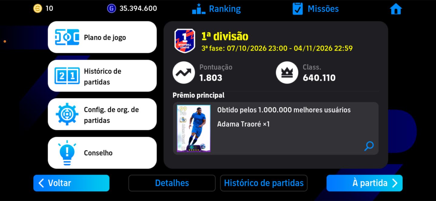 CONTA EFOOTBALL MOBILE - 3306 DE FORÇA COLETIVA