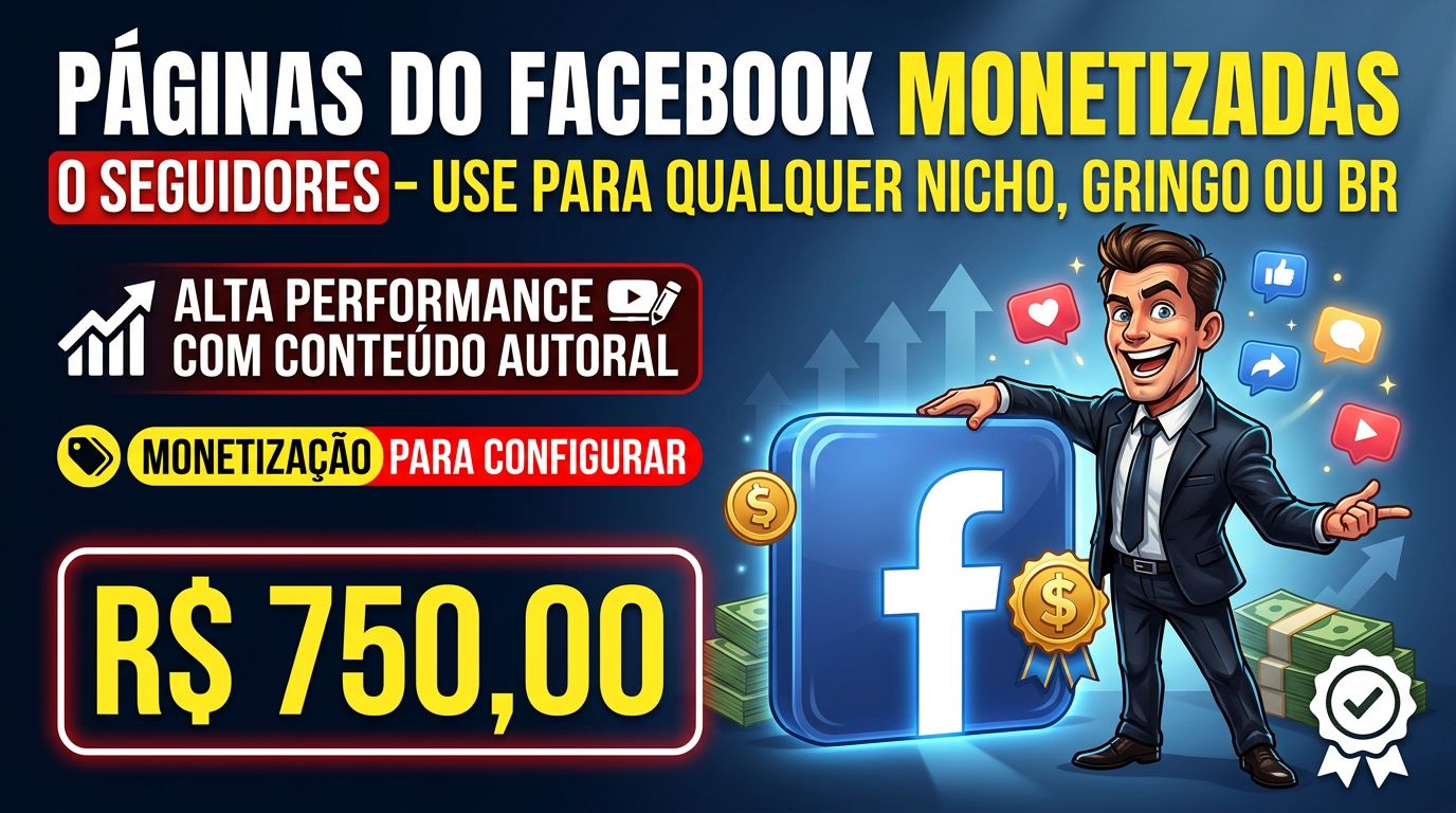 Página Monetizada - Página do Facebook c/ Monetização de Conteúdo (0 seguidores)