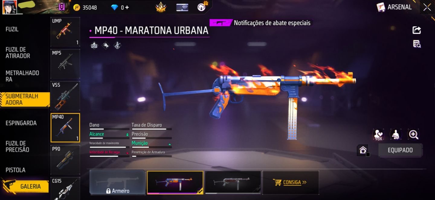 CONTA FREE FIRE COM CONJUNTO JIRAIYA | MP40 MARATONA URBANA | UMP BOOYAH
