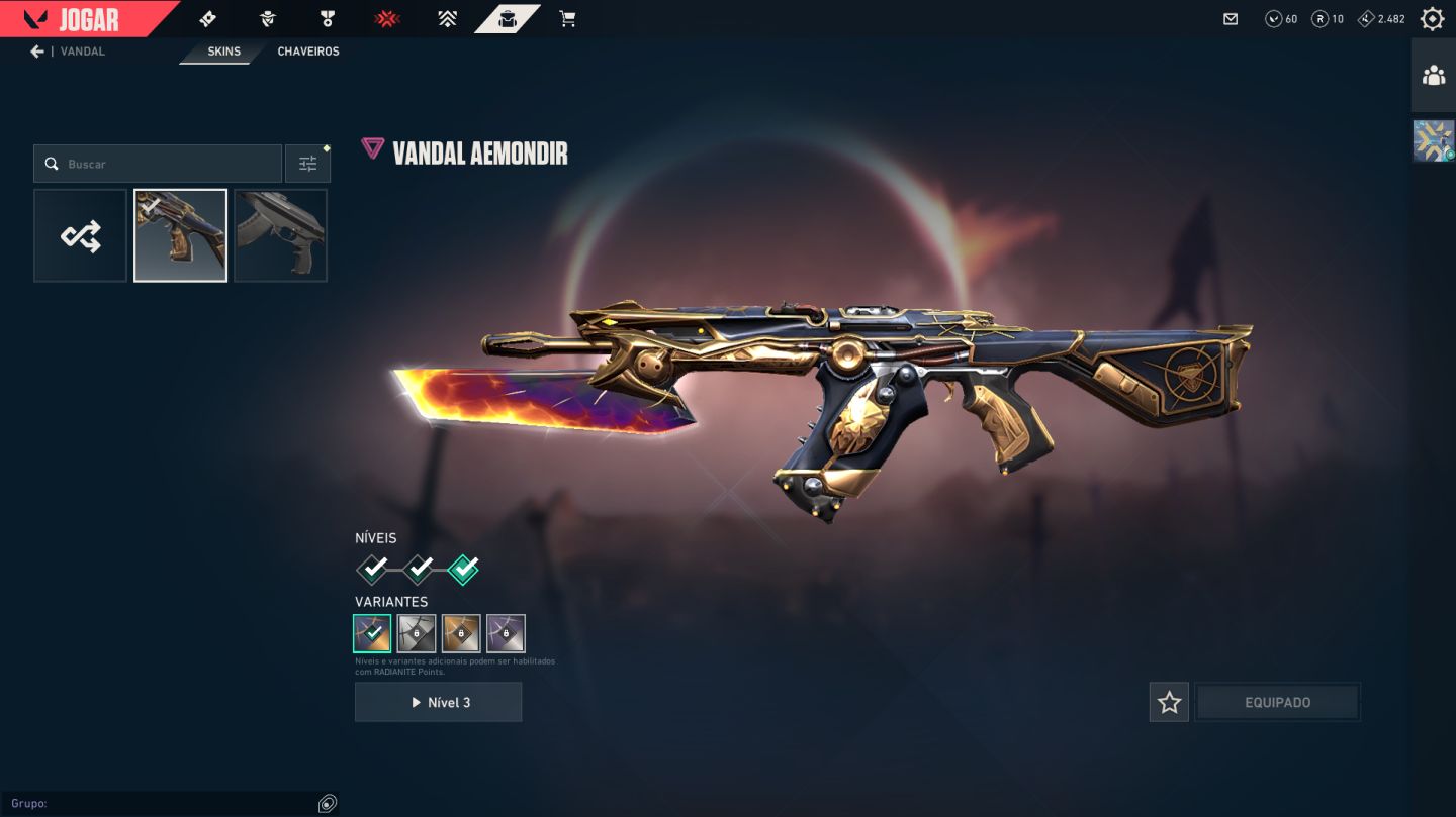 CONTA VALORANT NIVEL 12 COM VANDAL AEMONDIR E PHANTOM SUBLIME