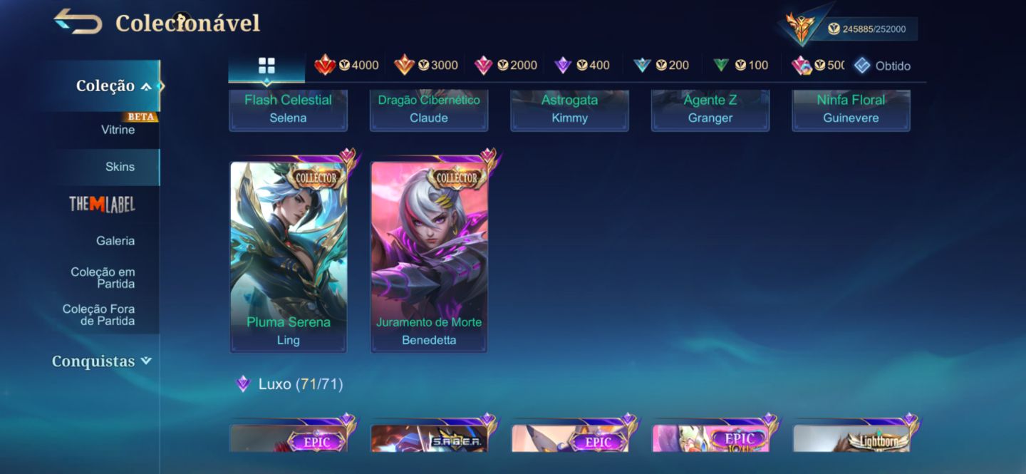 ML - MEGA 2 QUASE 1 - QUASE OUTRA LEGEND - MUITAS SKINS RARISSIMA