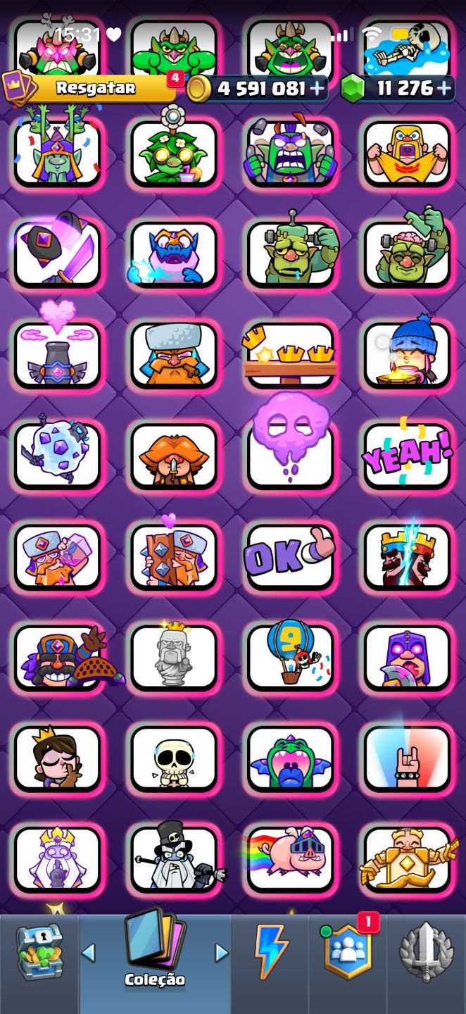CONTA CLASH ROYALE FULL, 256+ EMOTES RARÍSSIMOS, 50 SKINS DE TORRE