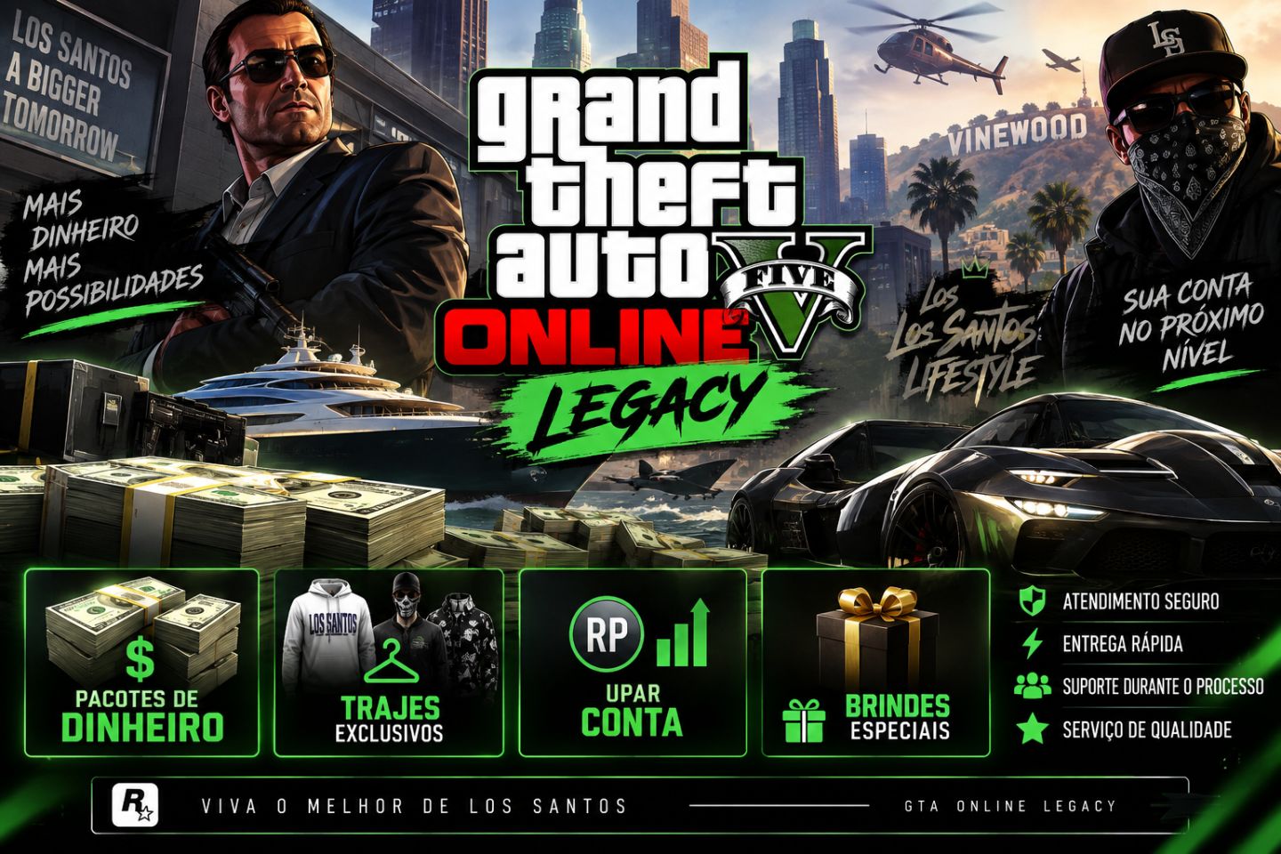 UP DE CONTAS GTA 5 ONLINE -PC- PACOTES DE DINHEIRO + TRAJES + DESBLOQUEIO GERAL