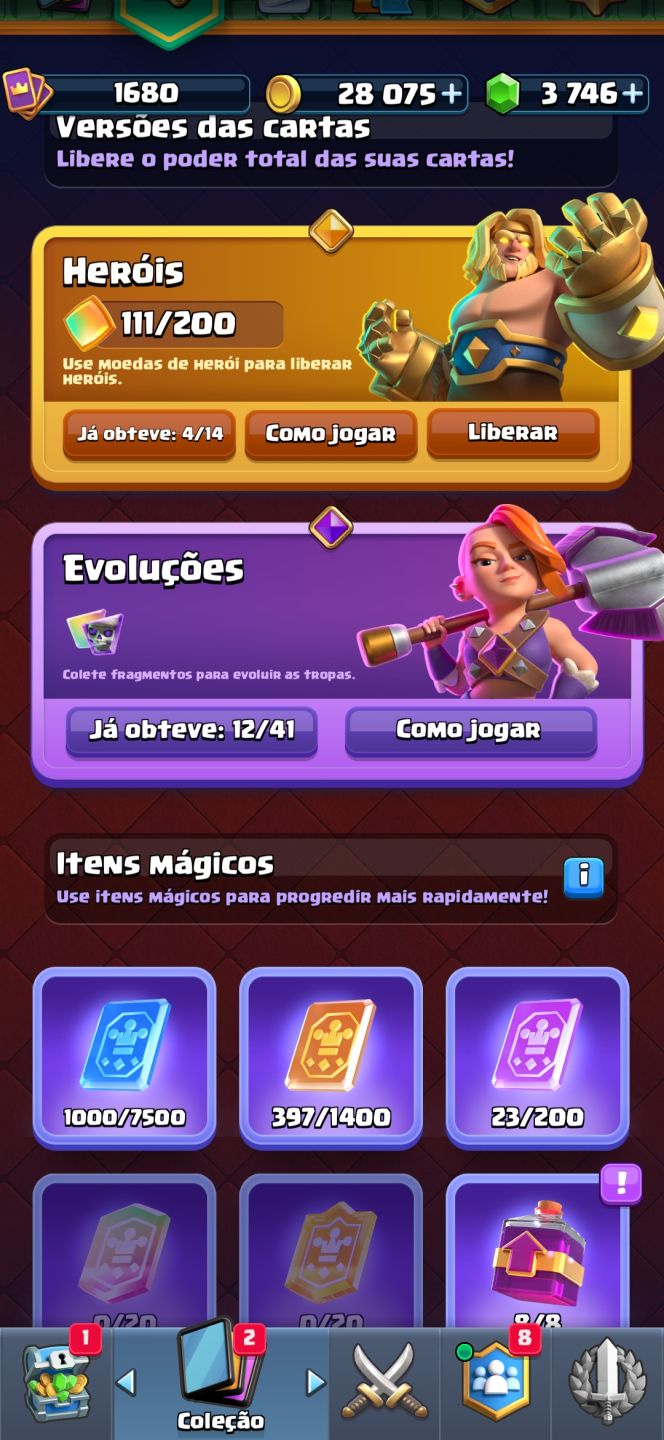 CONTA CLASH ROYALE/ Full acesso/ 13k Troféus/ 12 evo e 4 heróis /Todas as cartas