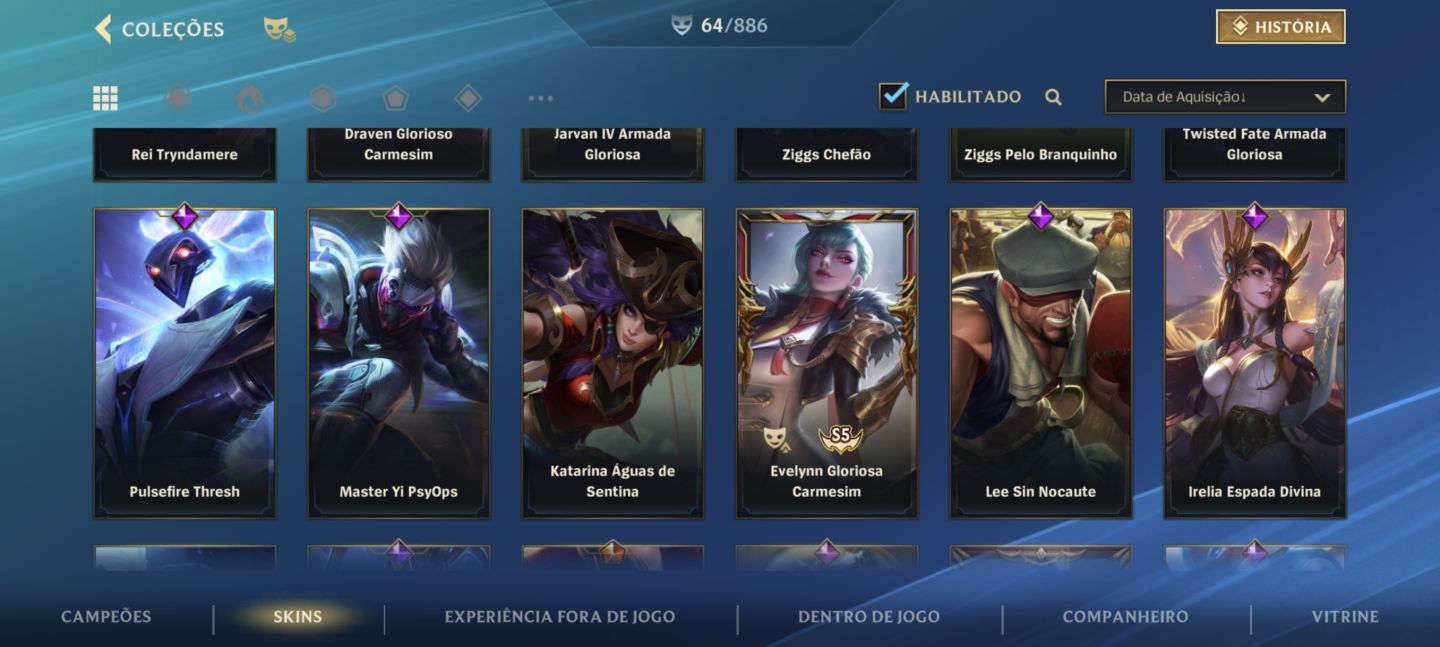 Conta de WildRift 64 skins preço mais baixo