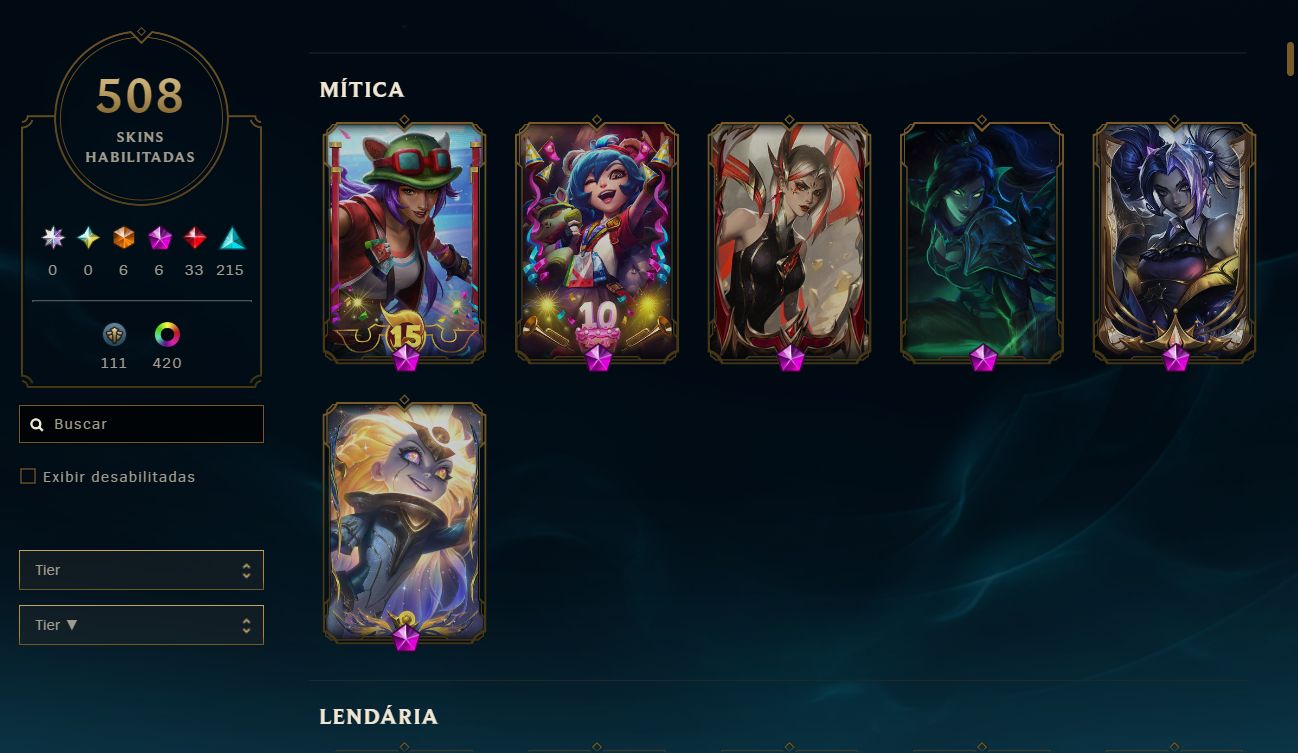 Conta League of Legends MMR MESTRE COM 508 SKINS RARAS