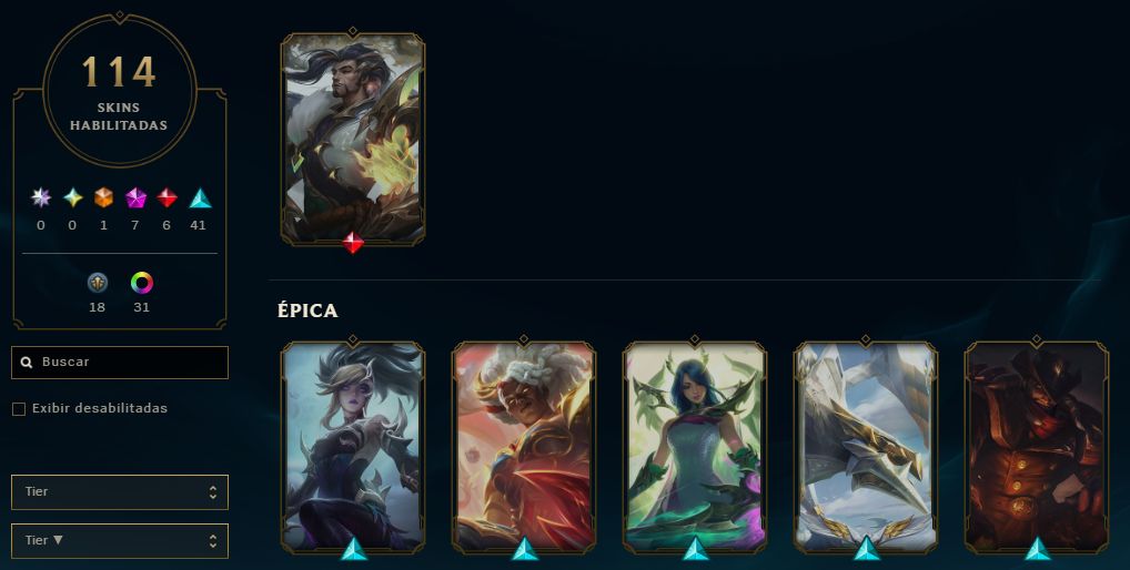 Conta LOL com 114 skins no Gold 1