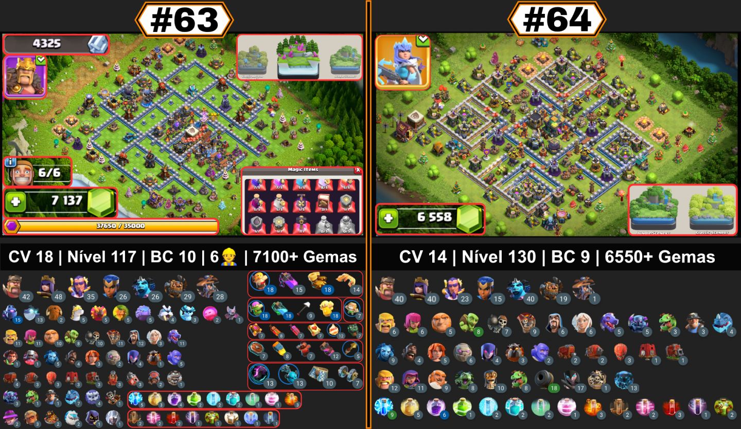 CONTAS CLASH OF CLANS | CVS UPADOS, FULL, SEMI-FULL, RUSHADOS, CLÃS, SKINS