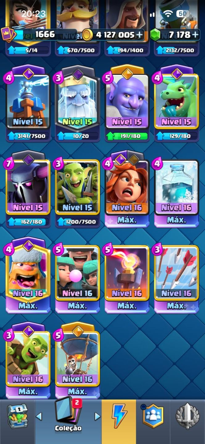 Conta clash royale arena max +4milhao ouro +7k gema