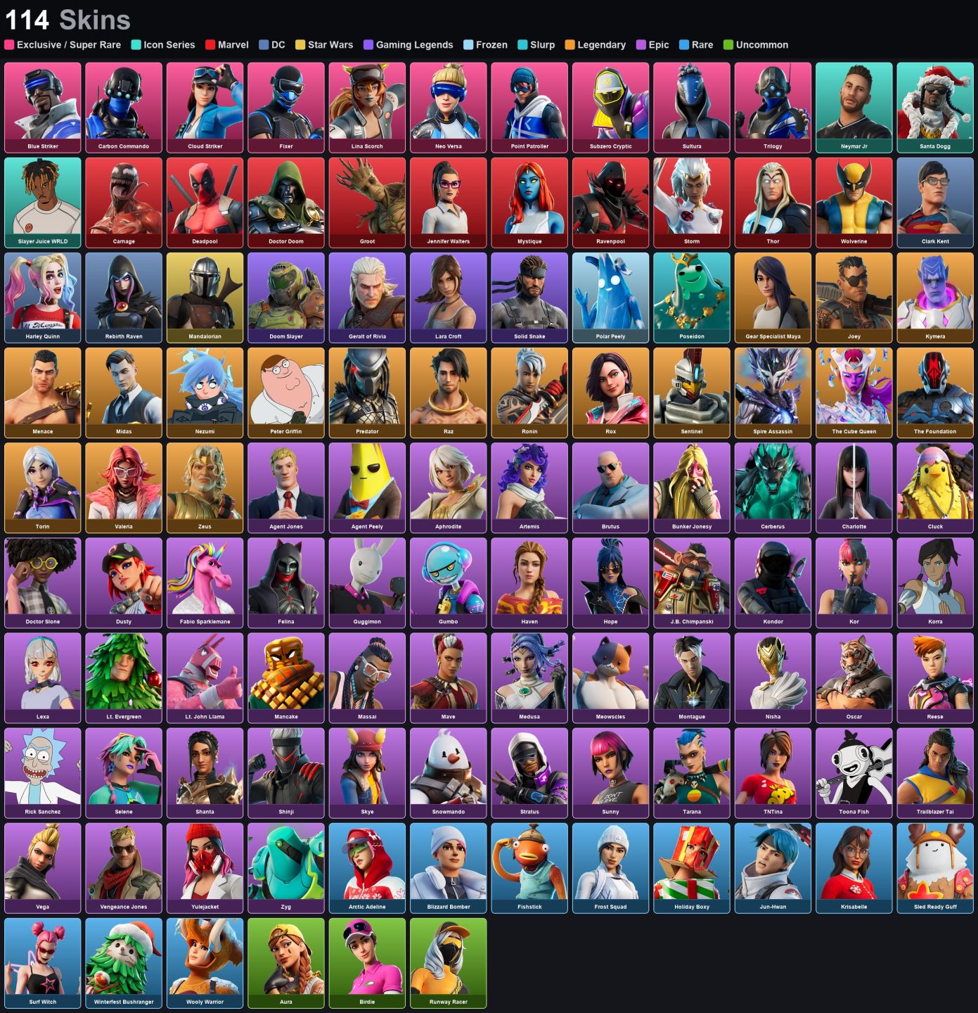 Conta 114 Skins - Neo Versa - Peter Griffin - Gold Midas - Lara Croft