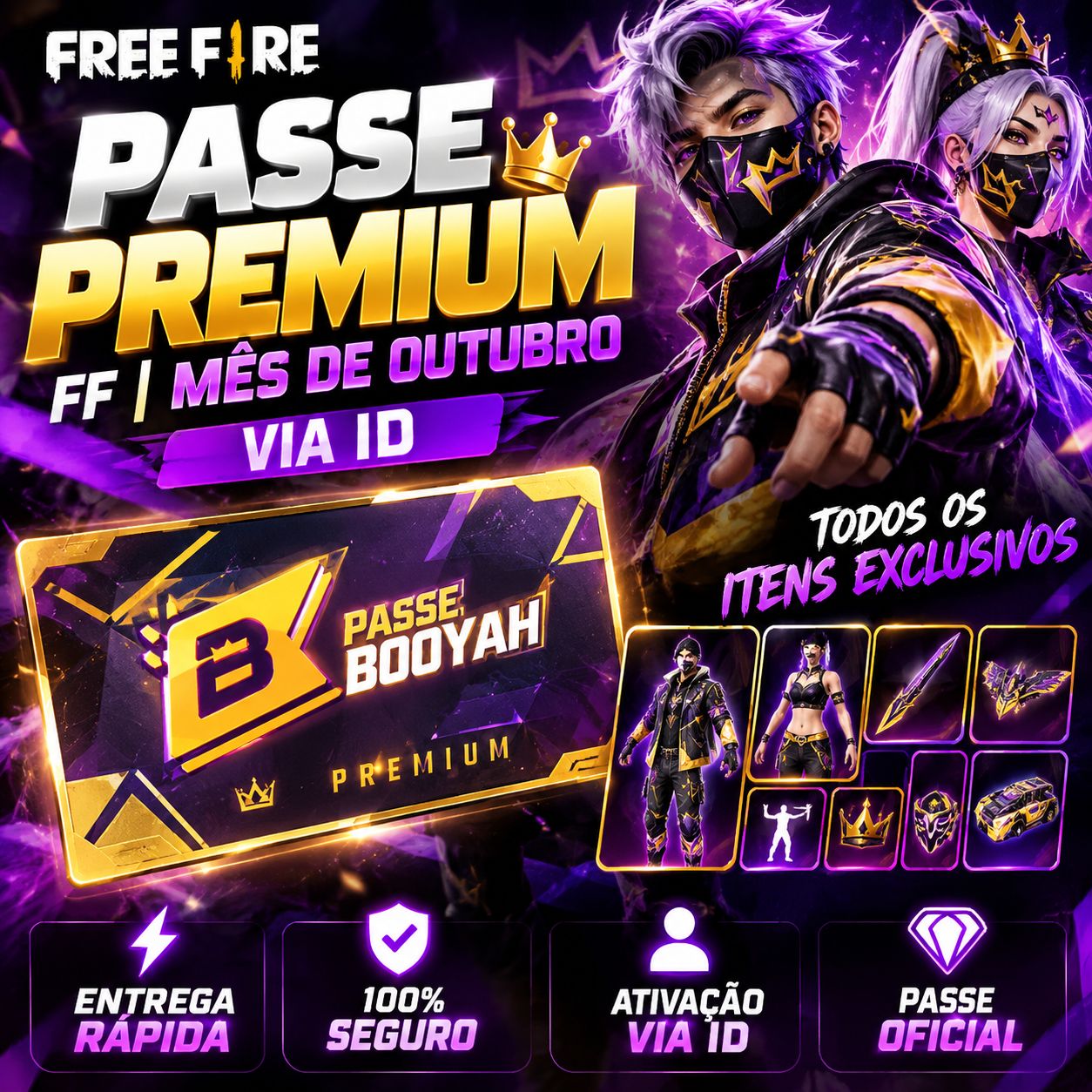 Promoção Passe Booyah Premium Free Fire VIA ID - Não Precisa Adicionar