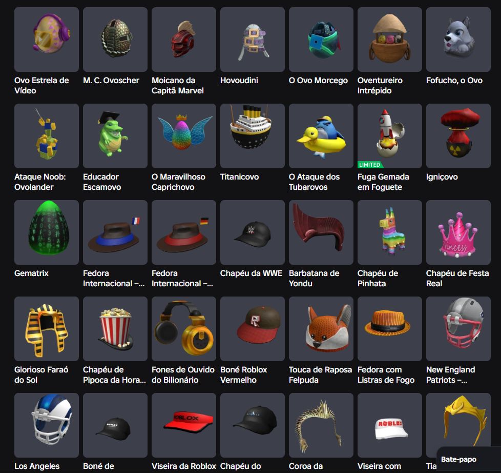 Conta roblox antiga com egghunt 2019 completa e limiteds