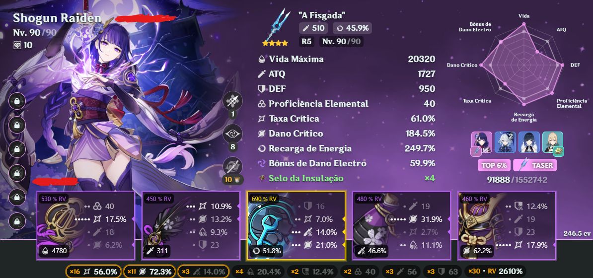 Conta Genshin Impact NA/AR60/28 T5/16 armas/Pity Garantido e Builds Insanas
