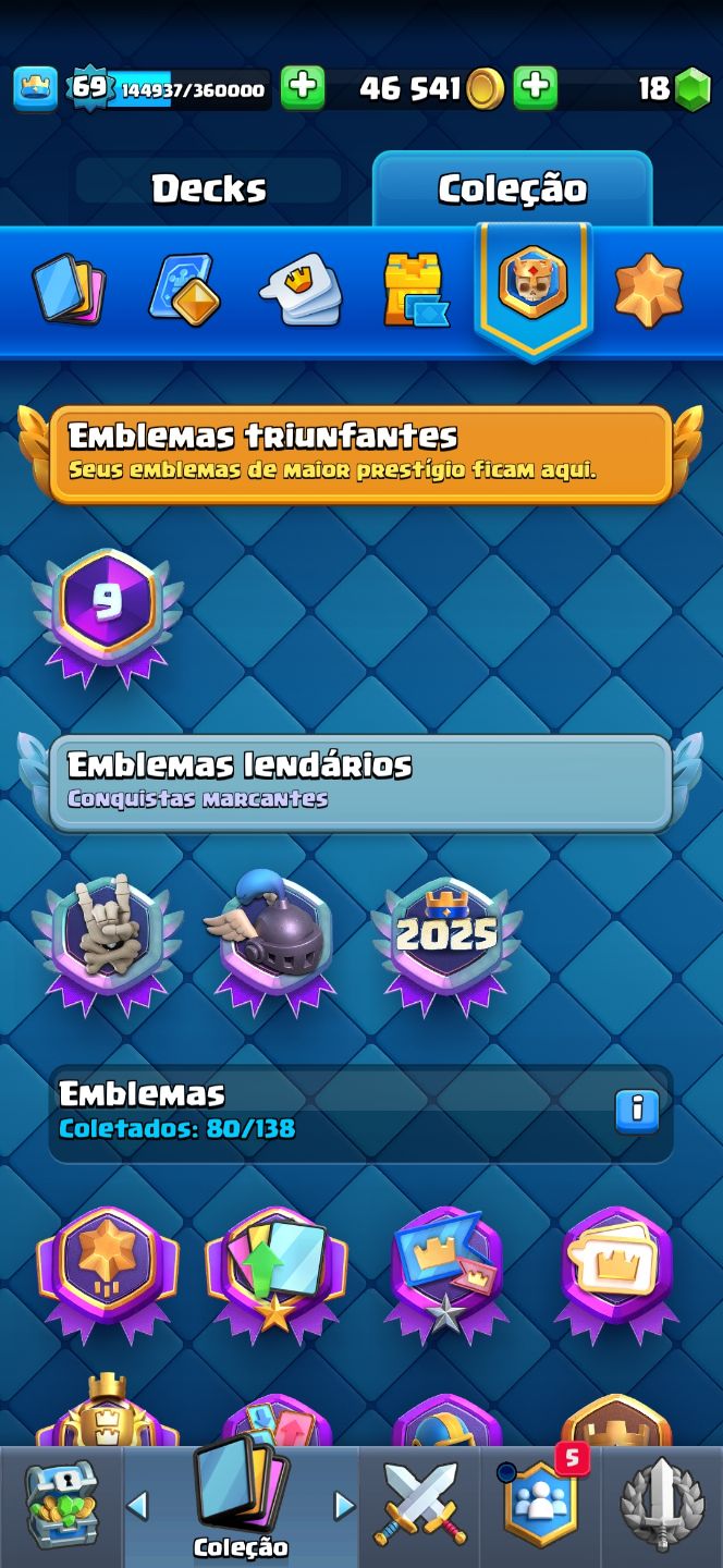 Conta antiga Clash Royale nível 69