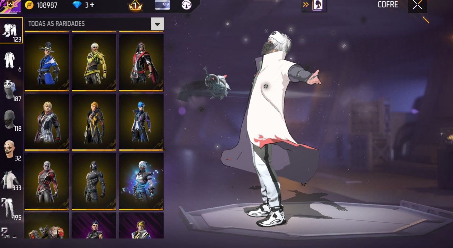 Conta de free fire com skins de Naruto da 1 temporada e bem antiga