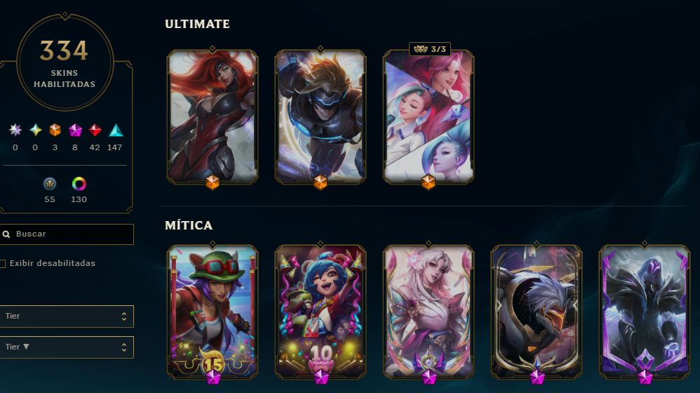 CONTA PLATINA/ESMERALDA LV 623 TODOS OS CHAMPS 334 SKINS
