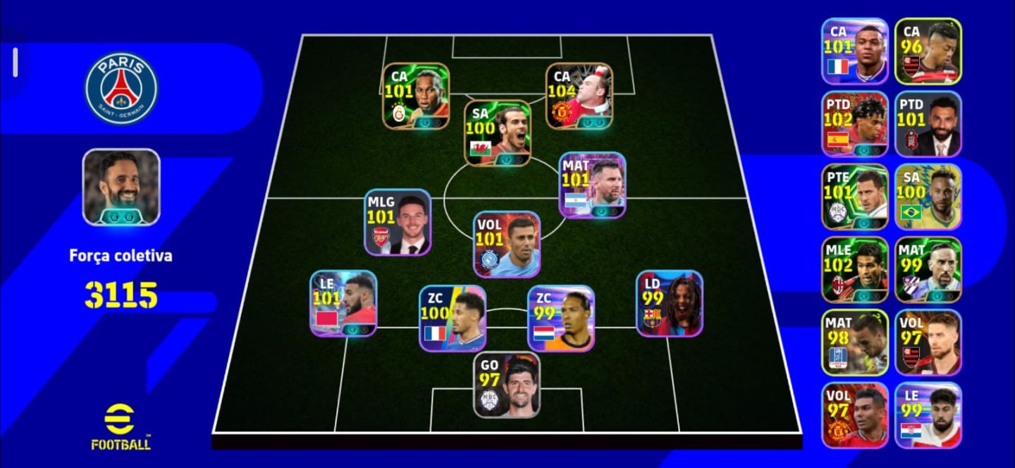 [CONTA INICIANTE PRONTA] eFootball 3115 FC | Rooney 104 + Drogba + Bale + Messi