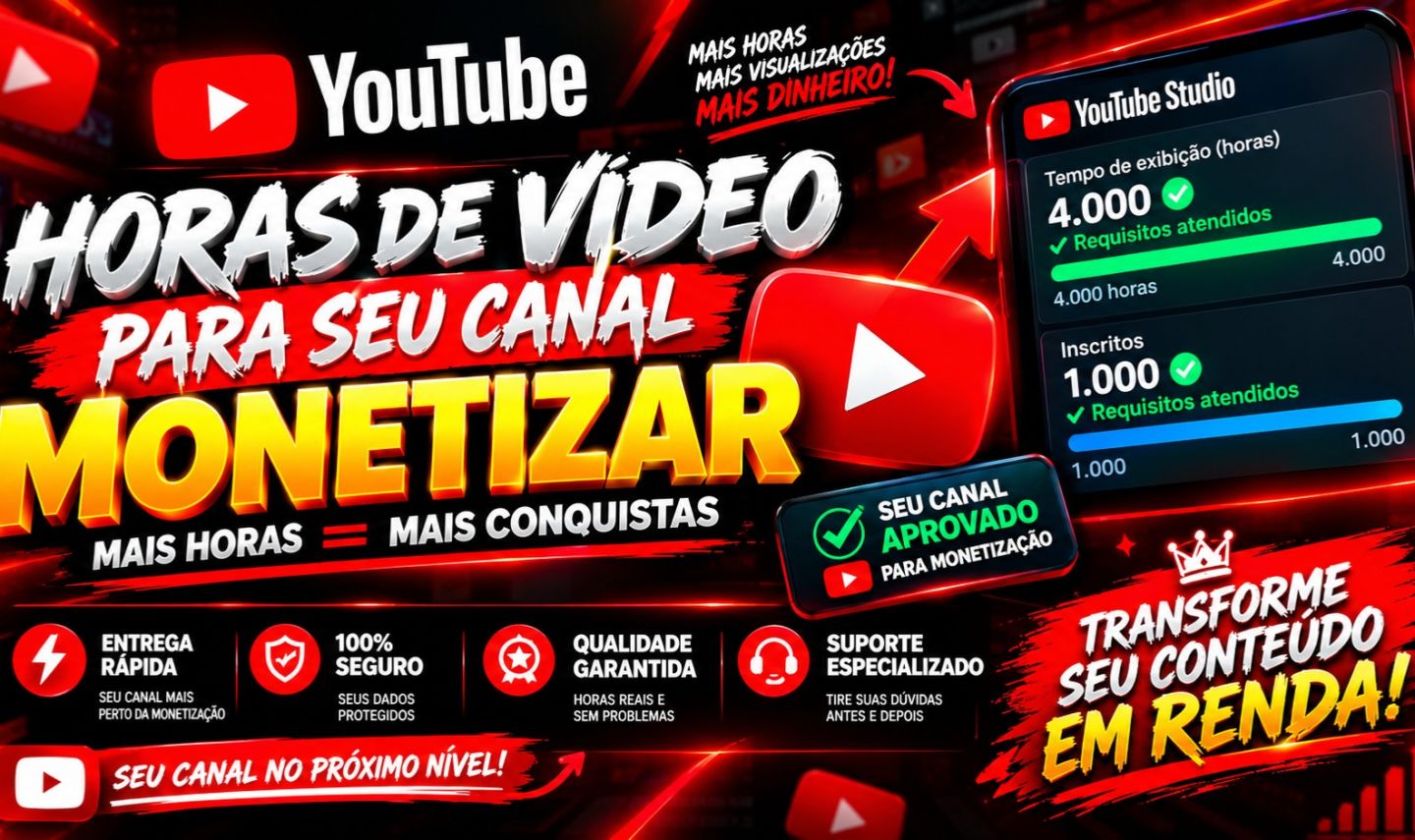 HORAS DE EXIBIÇÃO PARA YOUTUBE | PLANOS DE 100H A 500H