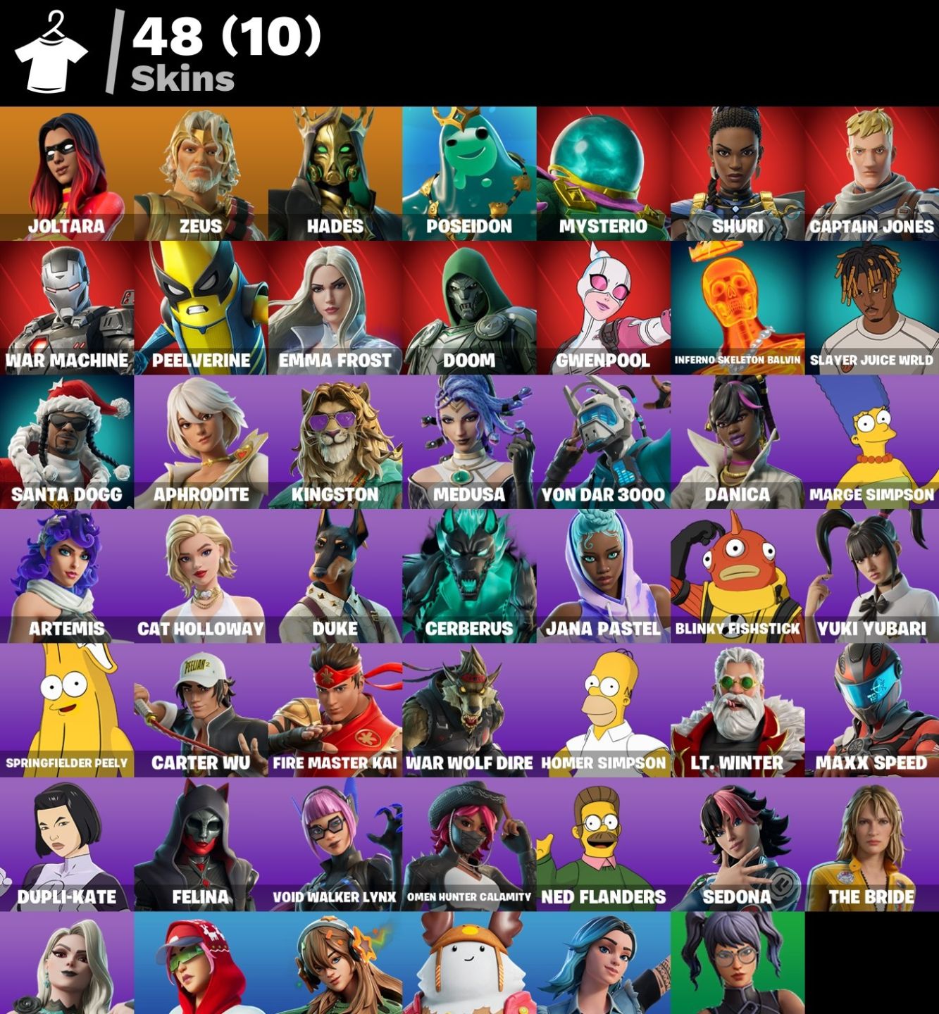 Conta Fortnite 48 SKINS/JOLTARA /EMMA FROST /GWENPOOL/HOMMER SIMPSON/ XBOX E PC