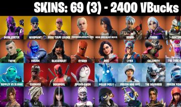 69 Skins - Og Stw, Midas, Dark Vetex, Lara Croft, Carnage, 2400 vbucks