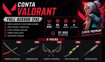 Conta Valorant - Level 455 | 95 Skins | 5+ Facas |