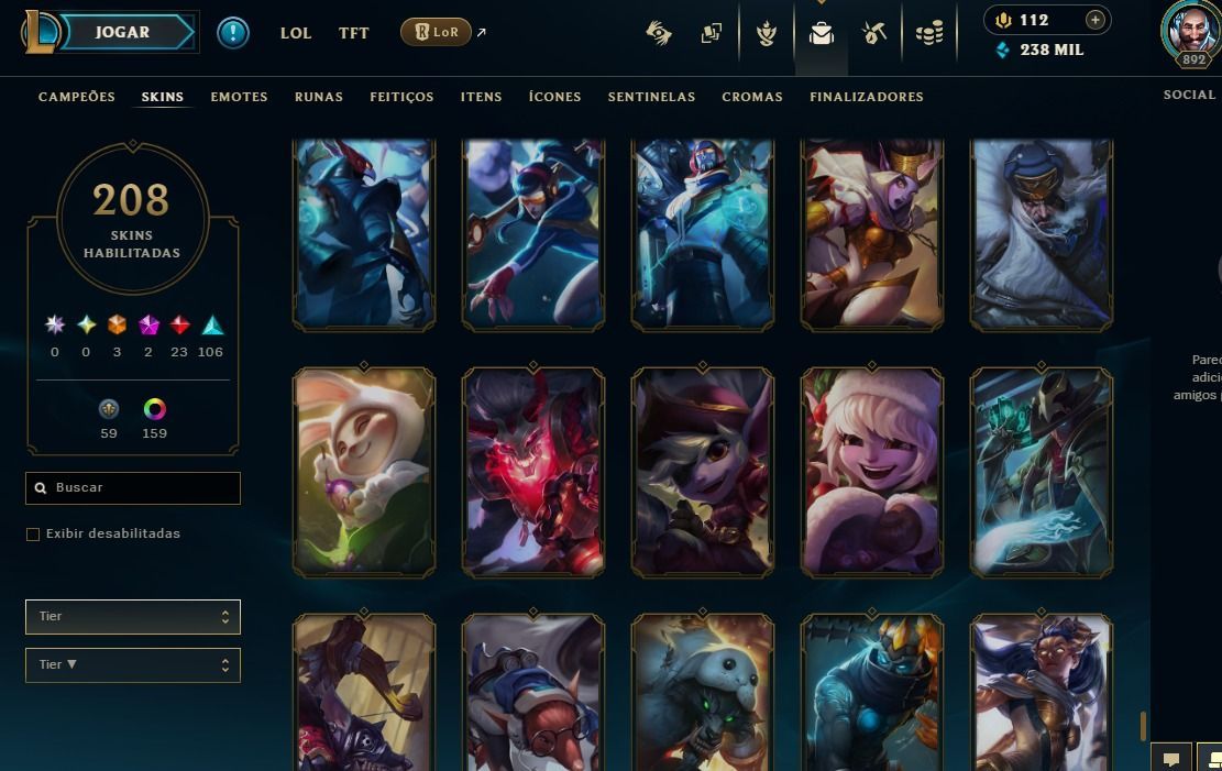 CONTA COM MUITAS SKINS ELO GOLD