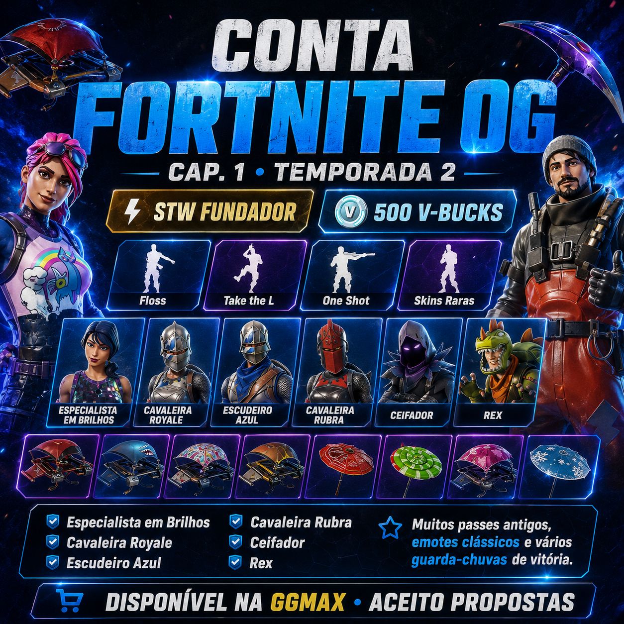 CONTA FORTNITE OG S2 | ESPECIALISTA EM BRILHOS + FLOSS + RED KNIGHT STW FUNDADOR