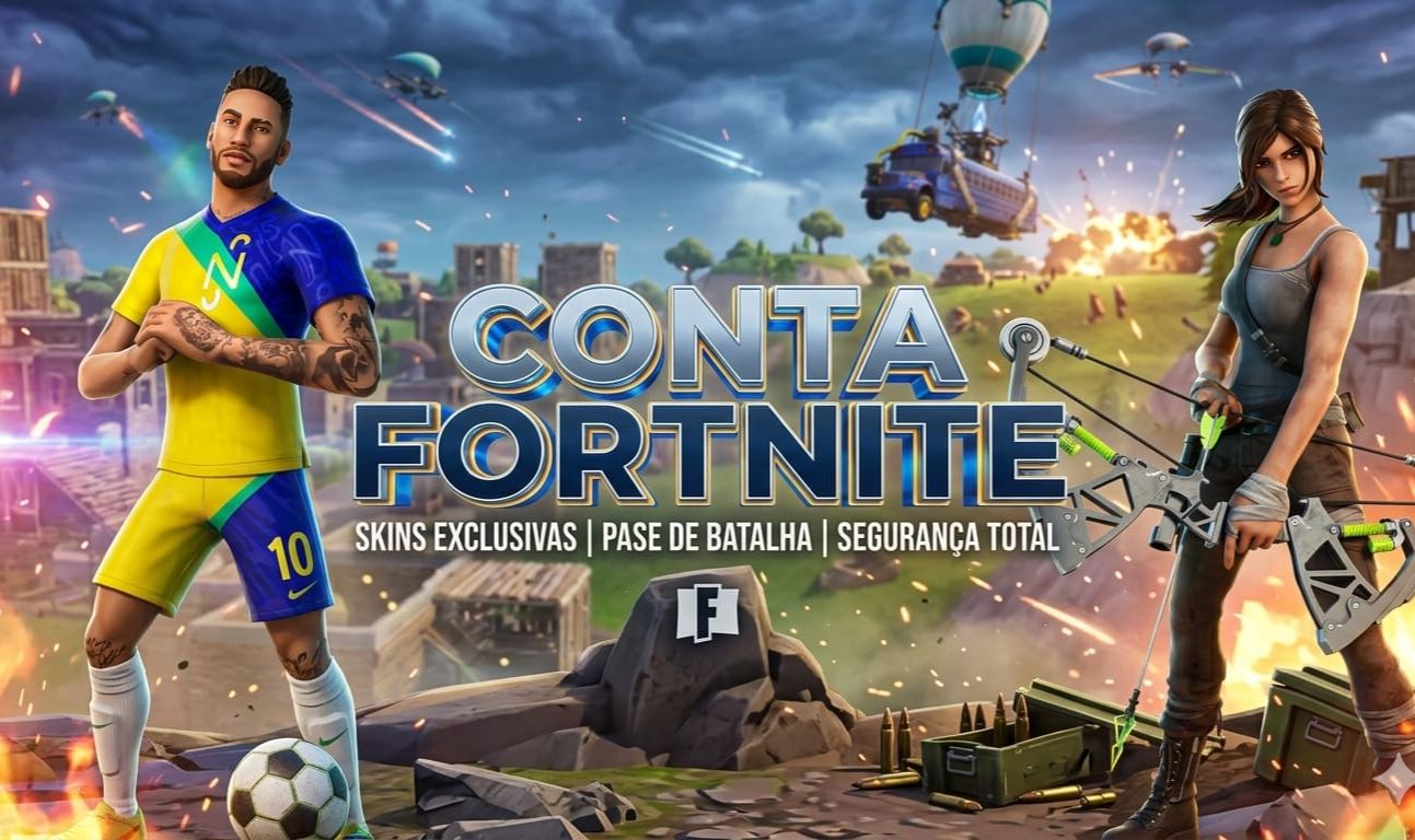Conta Fortnite com 79 skins Lara Croft Neymar Ravena homem aranha etc.