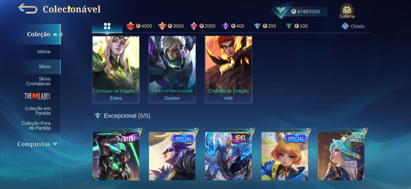 Conta mobile legends 27 skins