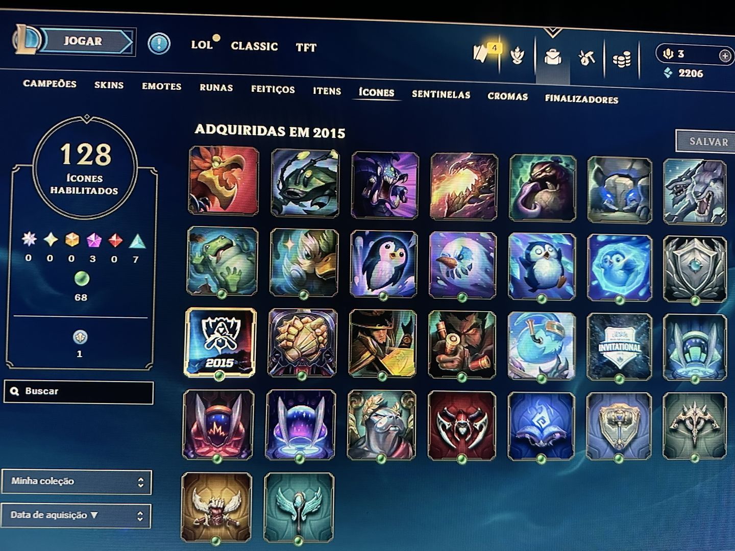 CONTA LOL ANTIGA 2015 | 344 CAMPEÕES | 77 SKINS | DJ SONA | 128 ÍCONES RAROS